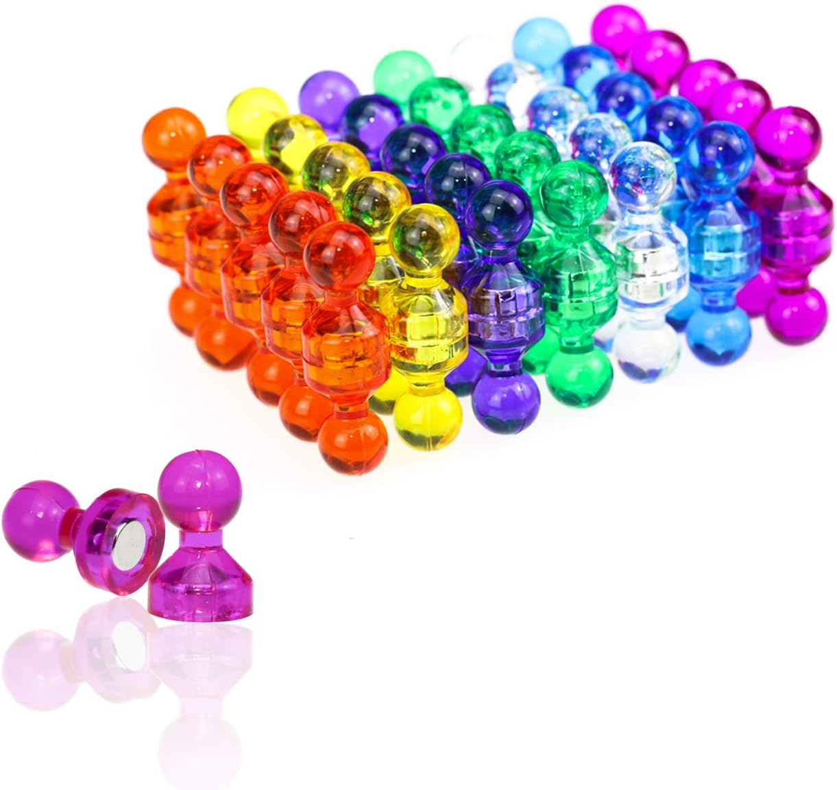 Fridge Whiteboard Magnets, HCLKSOTRE Magnetic Push Pins Strong and Powerfull Assorted Colors pefect for Whiteboards, Refrigerators, Maps and Calendars, 70 pcs per Pack