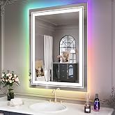 Snowdool 28 x 36 in RGB LED Bathroom Mirror, Front and Backlit, Anti-Fog | 8 RGB Backlight Modes, 3 Front Light Colors, Anti-