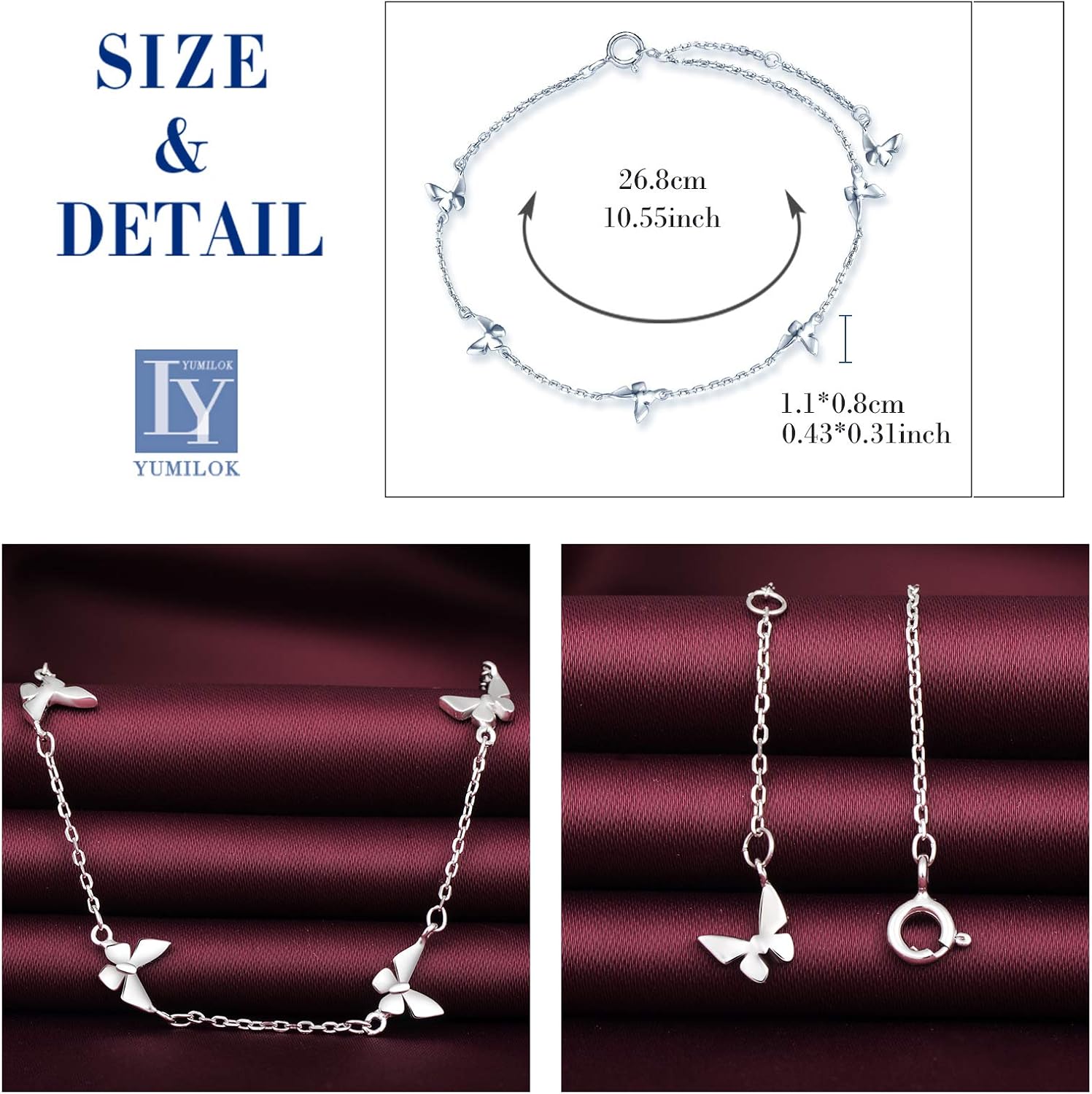 Yumilok Dainty 925 Sterling Silver Butterfly Anklet Foot Chain Beach Jewelry Bohemian Ankle Bracelets Gifts for Women Girls - Image 3