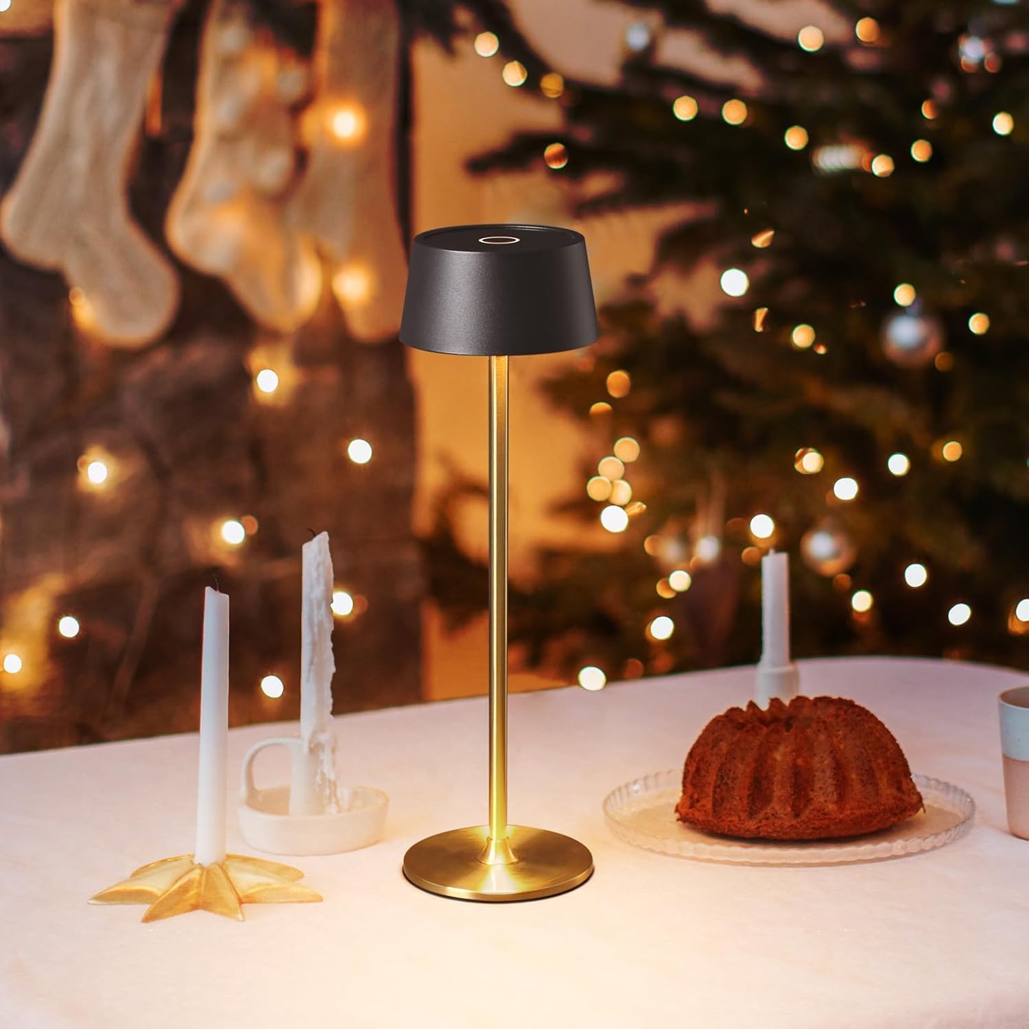 DAWALIGHT Dimmable Table Lamp Rechargeable, Touch Wireless Lamp Battery Night Light USB Desk Lights Indoor for Bedside Bedroom Living Room Hotel Lounge Restaurant, Black and Gold