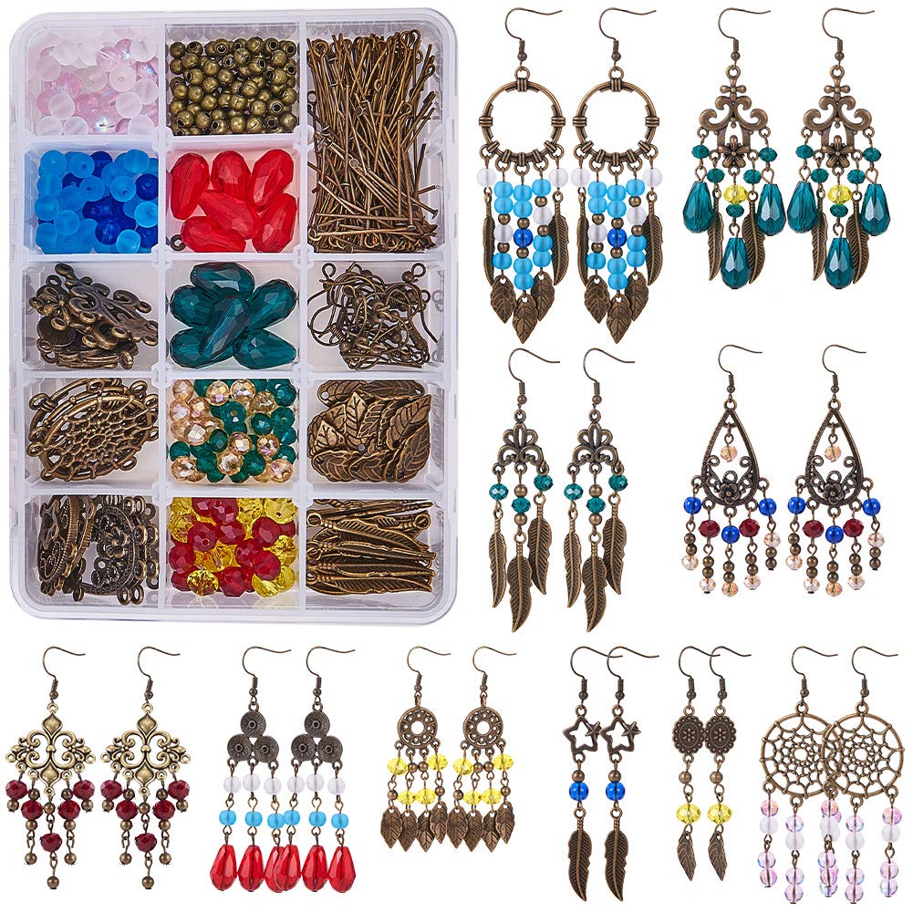 SUNNYCLUE 1 Box DIY 10 Pairs Chandelier Bohemian Earring Making Starter Kit-Chandelier Earring Connector Charm Findings Nickel Free, Assorted Beads, Earring Hooks