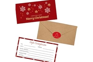 Onmlkkd Gift Certificates for Business 30 Certificate Cards 30 Envelopes 30 Stickers for Holiday Christmas Small Business Restaurants Spa Beauty Makeup Hair Salon