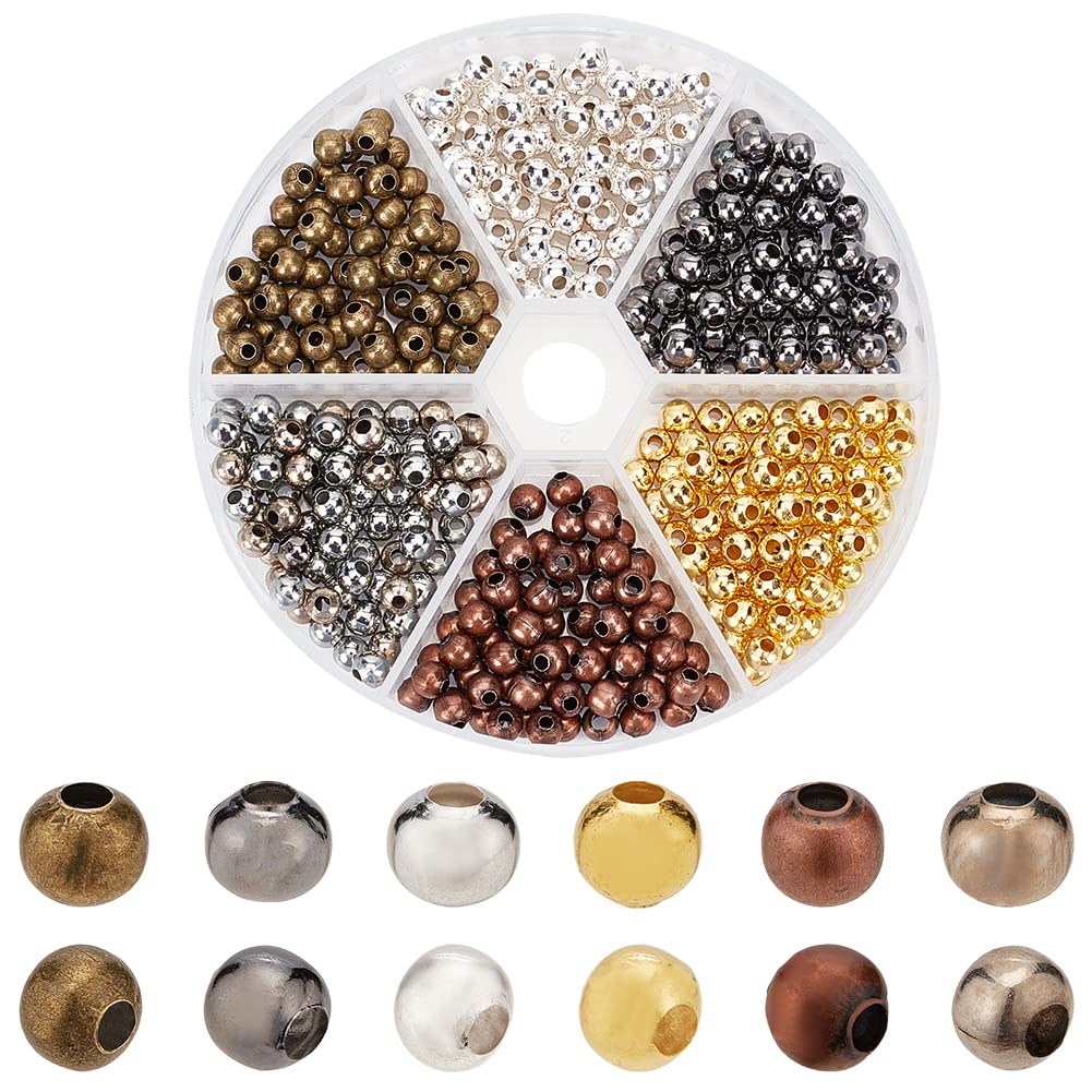 PH PandaHall About 420pcs 6 Colors Iron Round Spacer Beads Smooth Round Tiny Metal Beads for Necklaces Bracelets Jewellery Making, 4-5mm — image 1