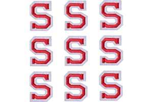GUYI GYGYL Iron on Letters Patches, 9Pcs of 2 Inch Red Letter "S" Patches, Alphabet Embroidered Patch for Clothes, Dress, Hat, Socks, Jeans, DIY Accessories