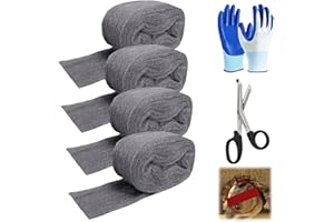 LIPULACER Steel Wool Mice Control - 4 Pack 3'' x 11Ft Wool - Steel Wool Wire Wool Rats Included Work Gloves & Scissors - Wall Hole Gap Filler Kit for Home & Garage