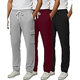 Real Essentials 3 Pack: Men's Tech Fleece Open Bottom Cargo Sweatpants with Pockets (Available in Big & Tall)