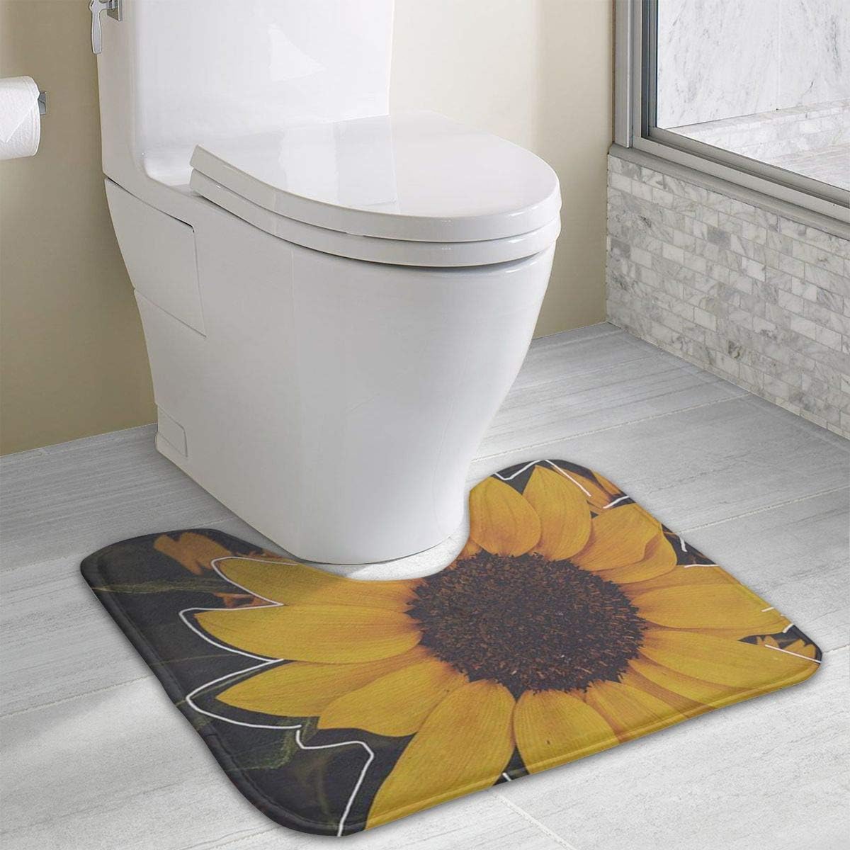 Sunflower Bathroom Rug, UShaped Bathroom Floor Rug Mat