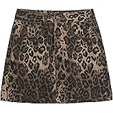 TYSSEDAL Women's Leopard Print Denim Mini Skirt High Waisted Sexy Bodycon Short Cheetah Print Jean Skirts for Women