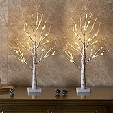EAMBRITE Lighted Birch Tree Christmas Decorations Indoor for Home, 2Pack 24 LED Battery Operated/USB Tabletop Mini Small Artificial White Trees with Lights for Table Mantel Winter Xmas Decor (2FT)