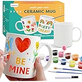 Paint Your Own Mug Kit | DIY Ceramic Painting Kit for Adults Kids | 2 Paintable Coffee Mugs, 12 Safe Paints, 2 Brushes & Ceramic Pen | Gifts for Mother's Day Father's Day Valentine & Christmas