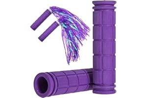 AHOMAME Bike Handle Grips with Tassel Streamers for Girls Boys and Kids, Non-Slip Bicycle Handlebar Grips Cover for Mountain Bike, Scooters Road Bike BMX MTB Cycling Replacement Parts