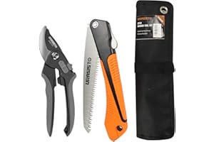 Garden Tool Set URASISTO Folding Saw, Garden Pruning Shears,Gardening Tool Kit with Roll Up Carry Bag Included, Ideal Garden Tool Kit Gifts for Women and Men