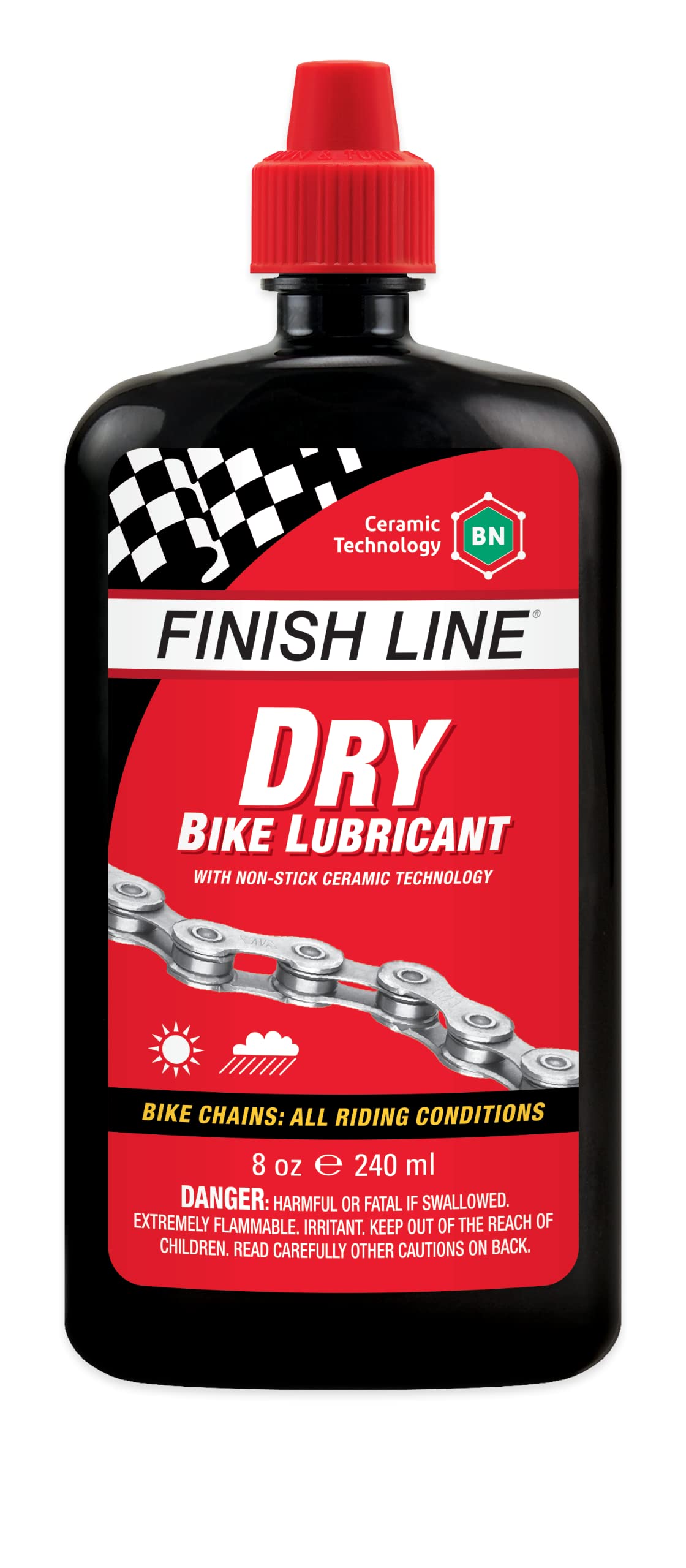 Finish Line Unisex's Dry Lube (Teflon Plus), 8oz Liquid Lubricant DSC Cycling Chain, Red, 8 oz / 240 ml