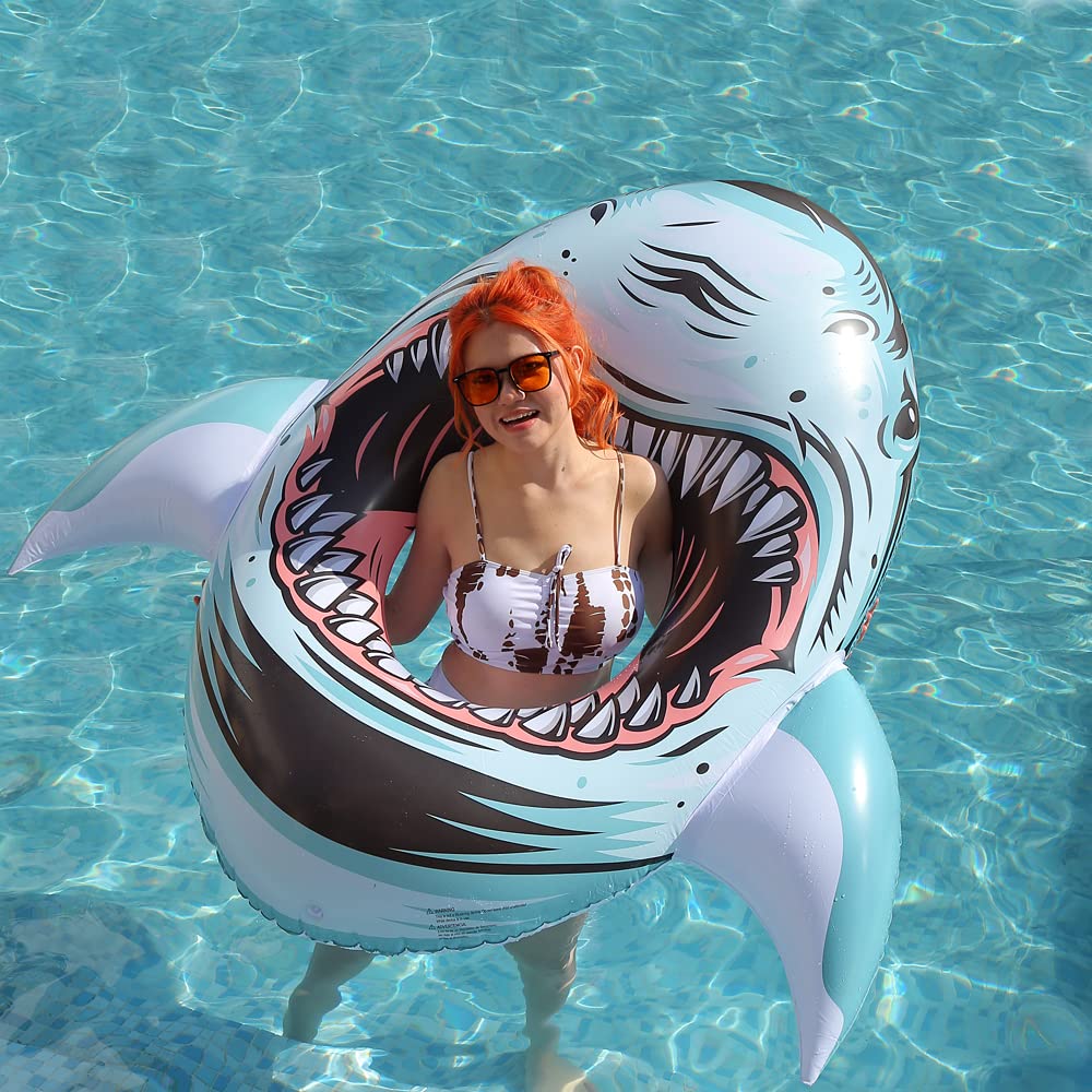 Inflatable Shark Float,Ride on Pool Party Lounge Toys for Adults,Giant Inflatable Swimming Ring Swimming Pool Float Summer Water Fun Shark Floaties