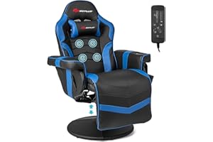 Goplus Gaming Chair, Height Adjustable Massage Video Game Chair with Retractable Footrest, Cup Holder, Headrest, Swivel Offic