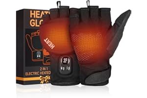 LIFOVE Heated Gloves for Men Women – 2 in 1 Full & Half Finger Design, Rechargeable Heated Fingerless Gloves with Touchscreen, Gifts for Christmas, Winter Hand Warmer for Work, Game, Cycling, Skiing, Large