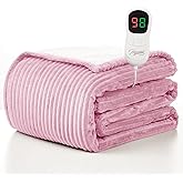 Homemate Heated Blanket Electric Throw - 50"x60" Heating Blanket Throw 1/2/4/6/8 Hours Auto-Off 10 Heat Levels Over-Heat Protection Soft Flannel Sherpa ETL Certification