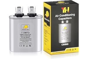 HVAC YELLOW HAT Capacitor for Air Conditioner 7.5 uf MFD 370 or 440 Volt VAC, CBB65 Multi-Purpose Oval Capacitor for AC Motor Run or Fan Motor Start or Condenser Straight