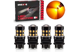 BRISHINE 4-Pack Super Bright 3157 3156 3057 4057 4157 LED Bulbs Amber Yellow 9-30V Non-Polarity 24-SMD LED Chipsets with Projector for Turn Signal Lights, Side Marker Lights