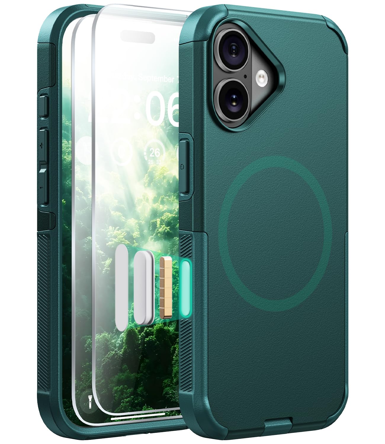 Diverbox Magnetic for iPhone 17 Case-Compatible with MagSafe,with Screen Protector,with Port Protection,with Camera Control Button,Slim & Tough Phone Case (Dark Green)