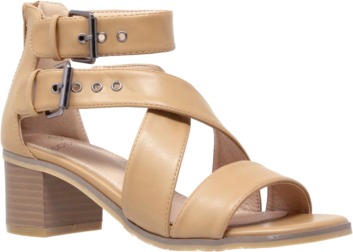 SOBEYO Women's Sandals Strappy Buckle Accent Chunky Block Low Heel Shoes