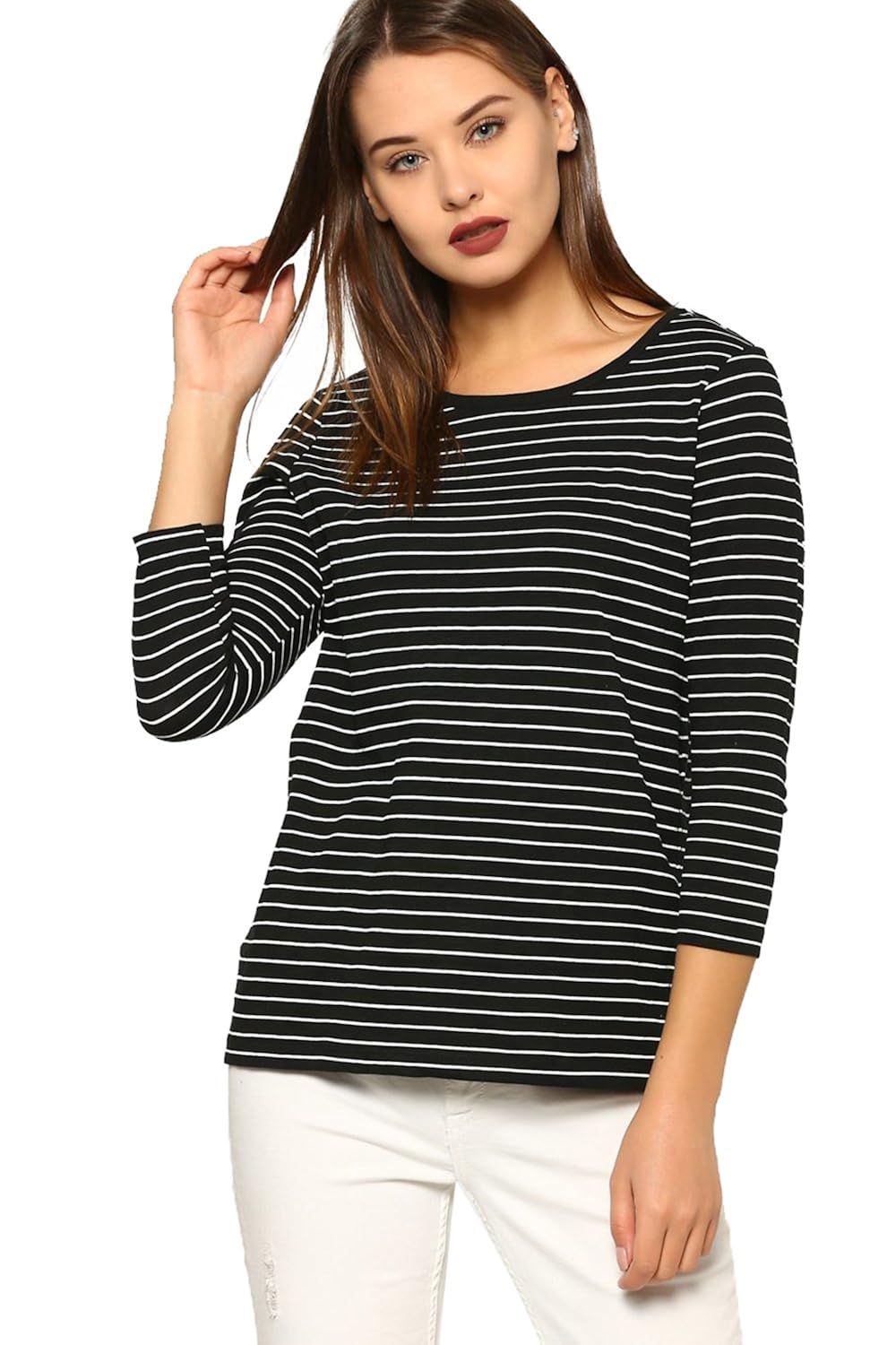 abof women's striped regular fit t-shirt