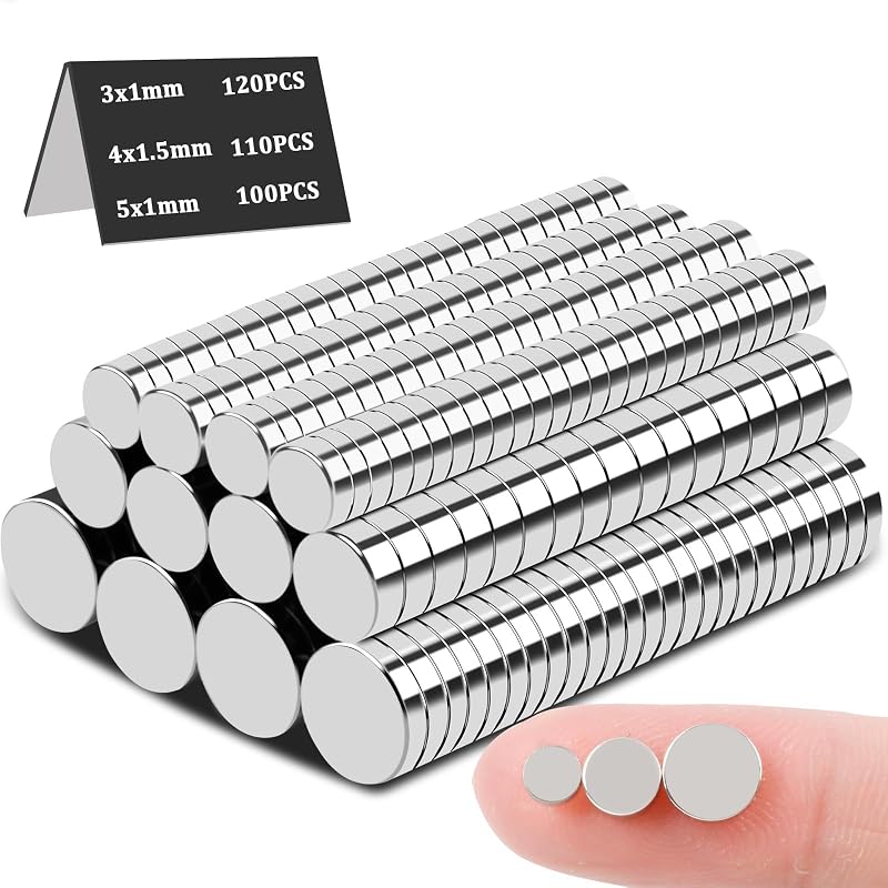 MIN CI Small Neodymium Magnets 330 Pack Round 3 Sizes Mini 5x1mm 4x1.5mm 3x1mm