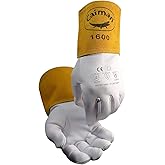 Caiman Premium Goat Grain TIG Welding Gloves, 4-Inch Gold Extended Cuff, Unlined, White/Gold, Large (1600-5)