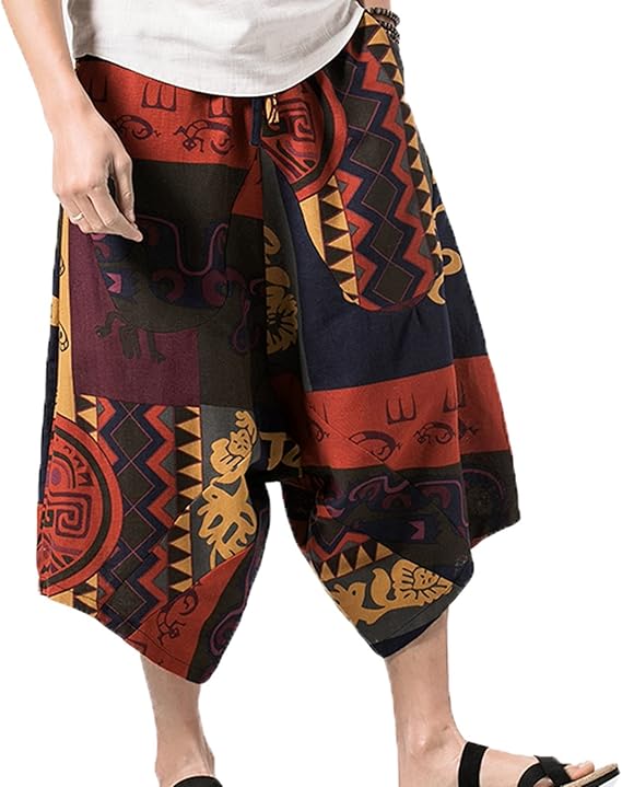 Amazon メンズ サーフパンツ ショートパンツ コットンツイル カジュアル サルエルパンツ コーディネート 柔らかい ゆったり クロップドパンツ ハーフパンツ ミディアムパンツ リンネル エスニック 七分丈 アラジンパンツ ショートパンツ 通販