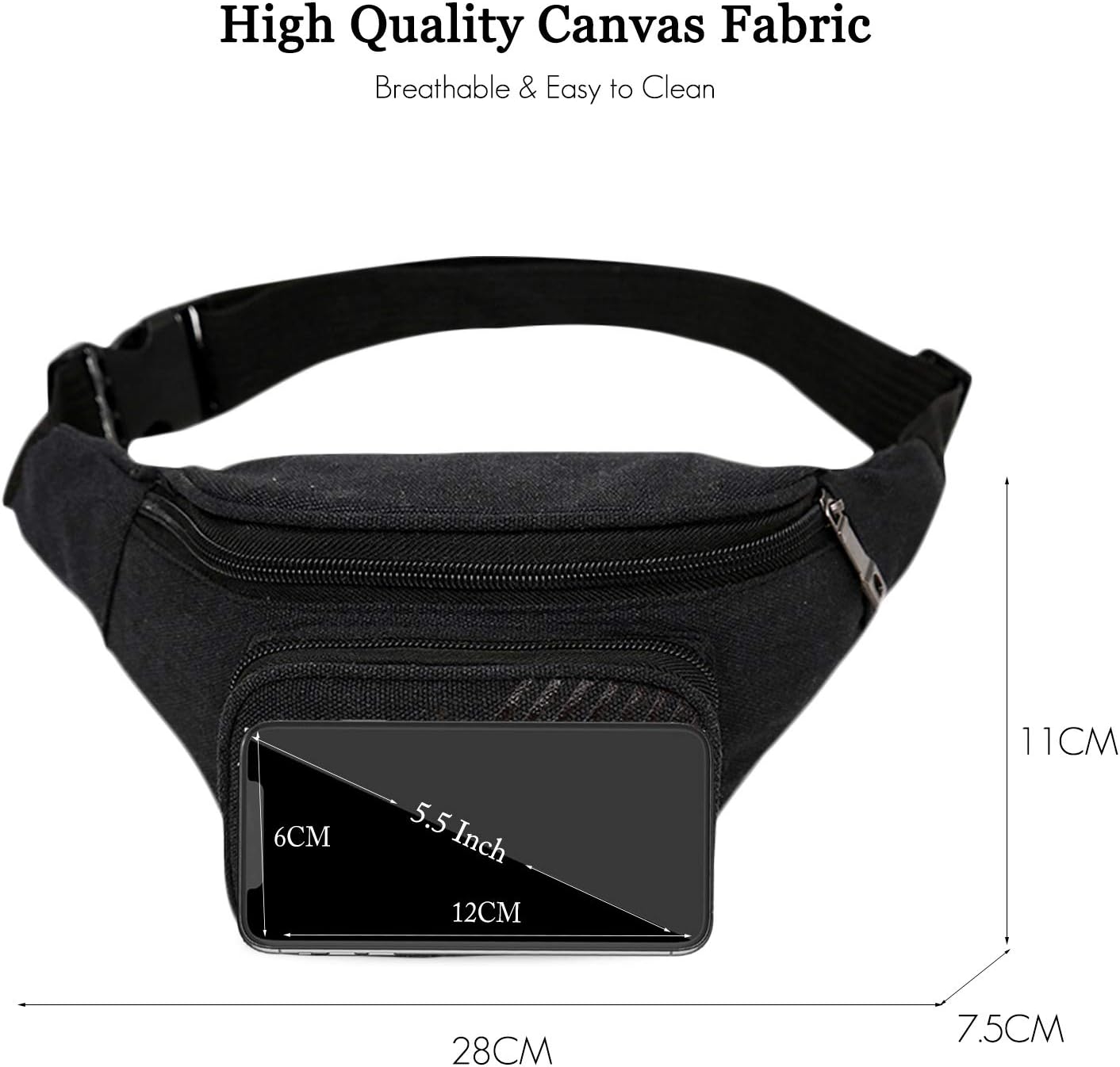 FANDARE Vintage Sling Chest Bag Canvas Waist Pack Shoulder Crossbody Backpack for Men Women Lightweight Casual Daypacks for Teens School Campus Outdoor Travel Hiking Running Indoor Activities Black - Image 4