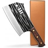 SHI BA ZI ZUO Chopping Knife Forged Cleaver Knife Heavy Duty Kitchen Knife for Meat Cutting with Anti-Slip Wooden Handle