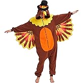 AMAMHAHAVA Turkey Costume Adults Turkey Onesie Pajamas Thanksgiving Costume Cosplay Halloween Animal One-Piece Pajamas