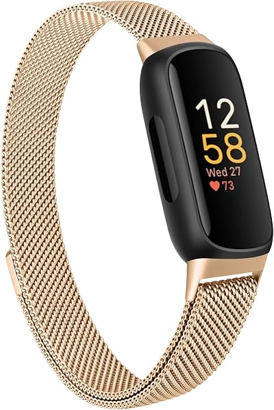 Vancle Strap for Fitbit Inspire 3 Rose Gold Stainless Steel Mesh Band