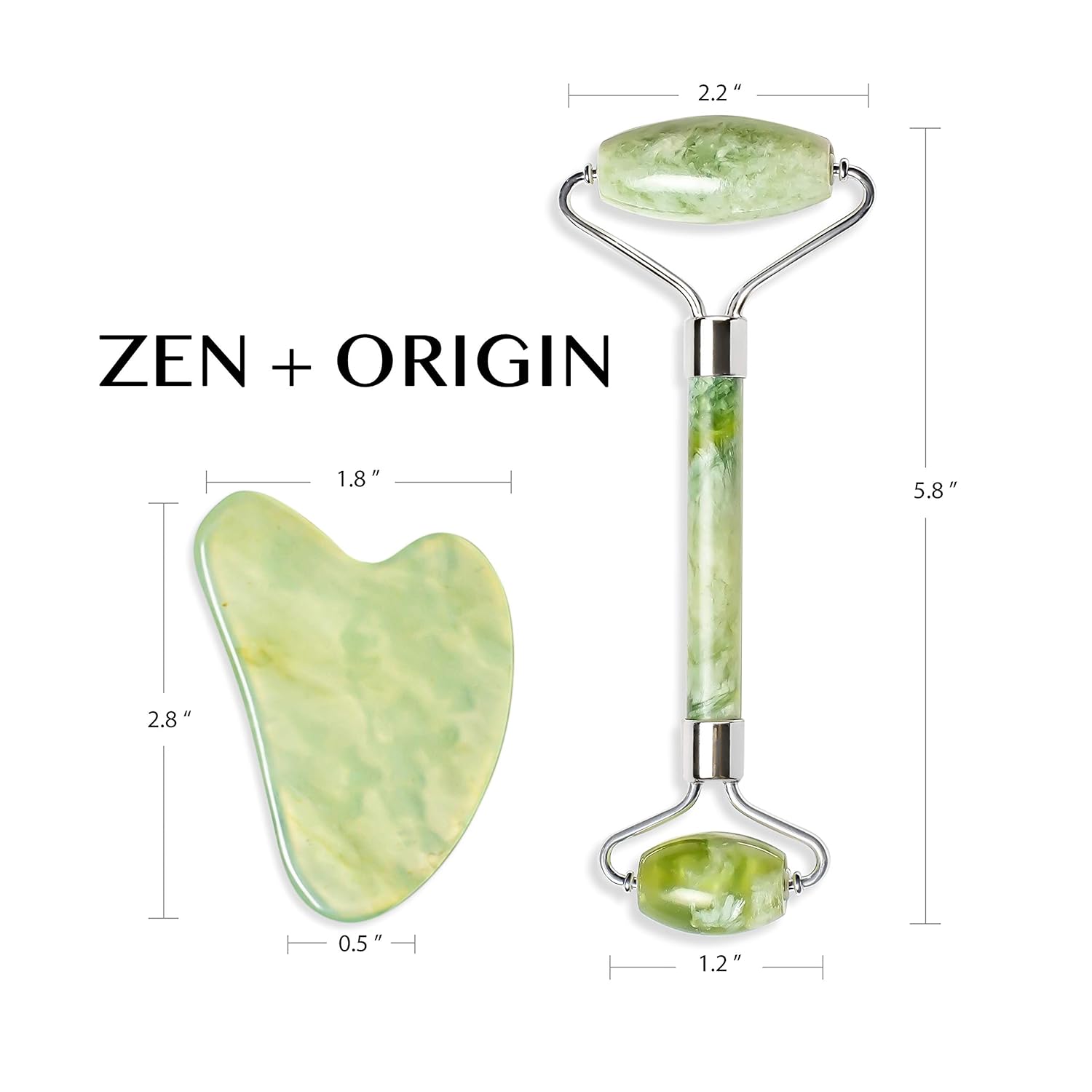 Jade Roller and Gua Sha Set - 100% Natural Jade Stone Face Roller, Dual Sided Massage Roller Stimulates Blood Flow, Relieves Stress, Reduces Signs of Aging, Travel Pouch Included, Gift Box: Beauty