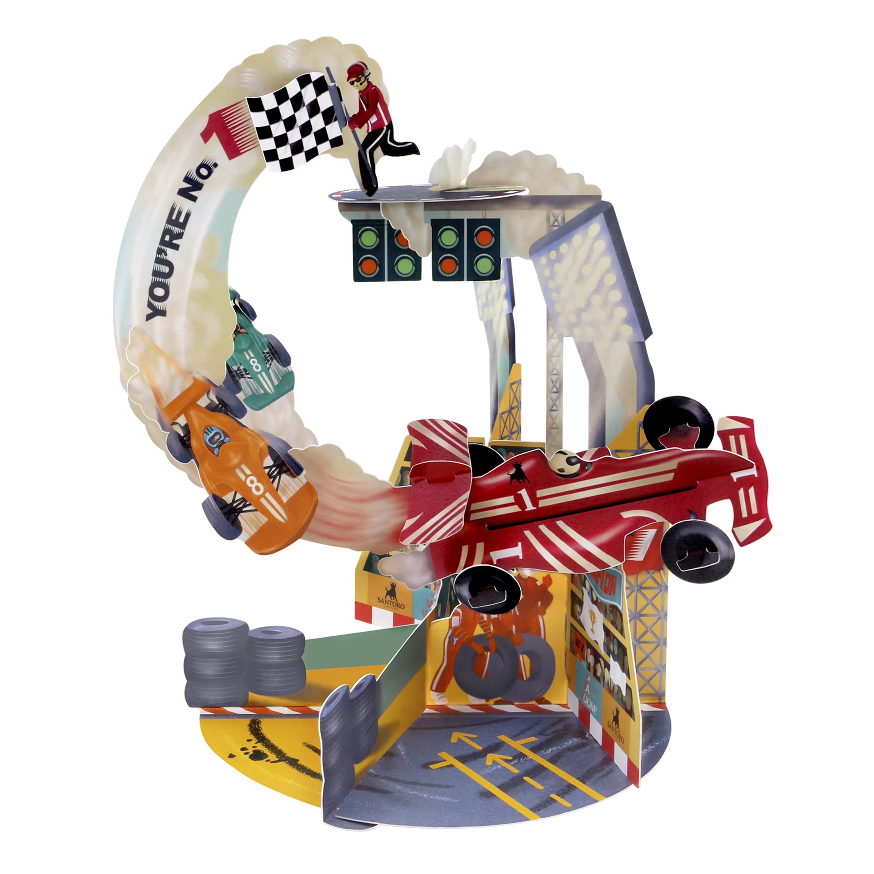 SANTORO Pendulum, 3D Pop Up Greeting Card - Formula 1 Racing Cars - Grand Prix, F1, For Him, For Dad, For Kids, Birthday, Father's Day