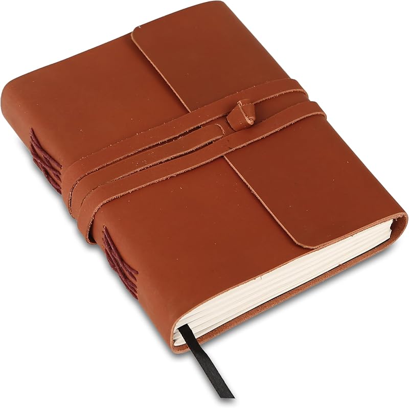 KomalC Handmade Leather Journal 8 x 6 Distressed Tan Buffalo Leather