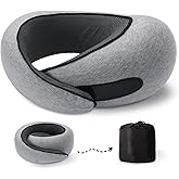 Tulvixxo Travel Neck Pillows for Airplanes, 100% Pure Memory Foam Travel Neck Pillow, 360° Support, Compact and Ergonomic Design for Sleeping, Long Flight, Train, Office (Light Gray)