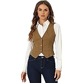Allegra K Women's Denim Vest Waistcoat Button V Neck Western Casual Jean Sleeveless Crop Jacket