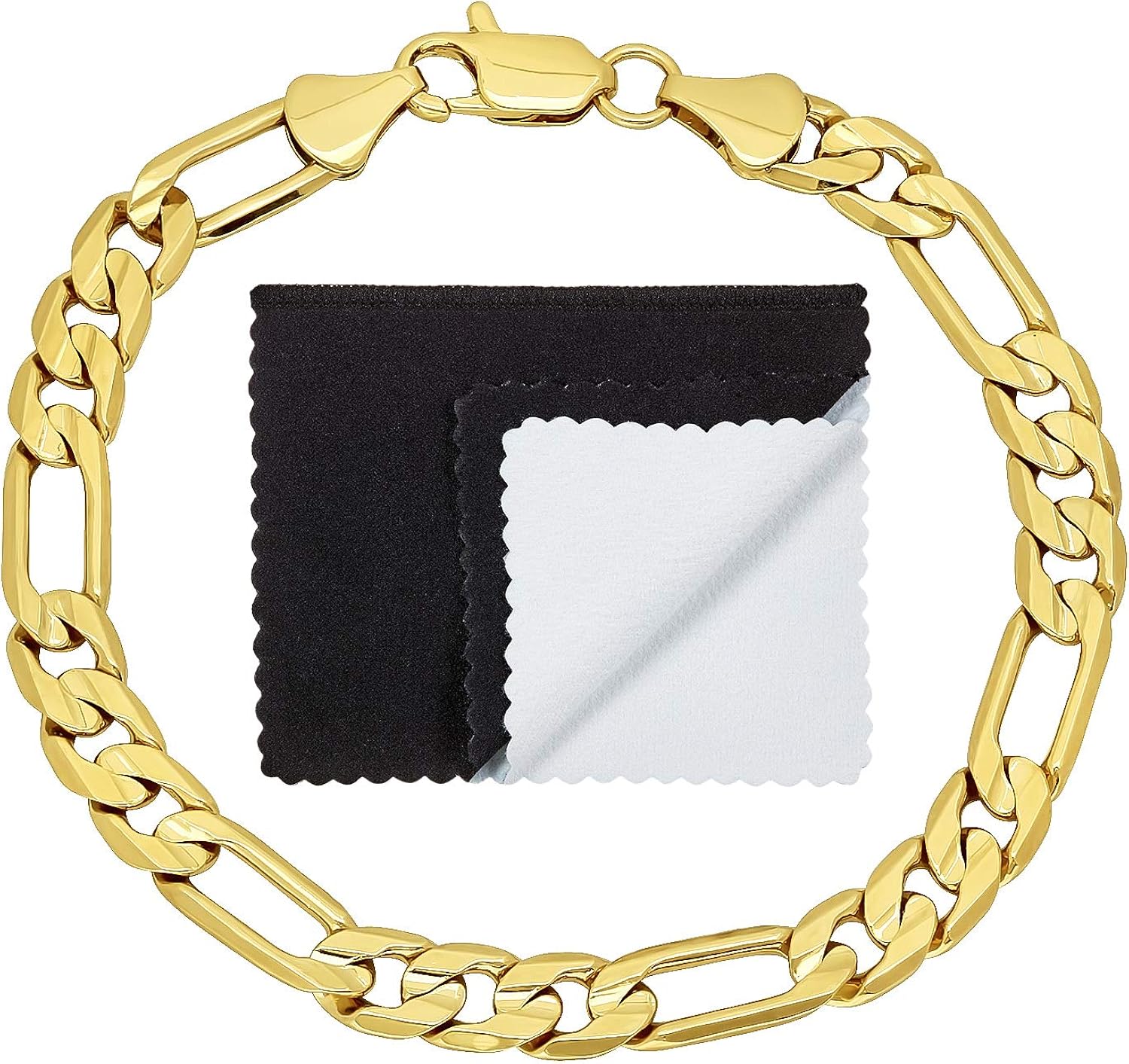 Microfiber Jewelry Polishing Cloth 4mm-9.3mm 14k Yellow Gold Plated Concave Figaro Link Bracelet