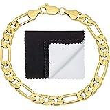 4mm-9mm Polished 0.25 mils (6 microns) 14k Yellow Gold Plated Flat Figaro Figaro Chain Link Bracelet