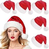 6Pcs Christmas Hats, Unisex -Adult's Santa Hat,Xmas Holiday Hat for Adults Wowen Man,Extra Thicken Velvet Classic Party Hats Hats for Christmas Decorations (6,long fluff)