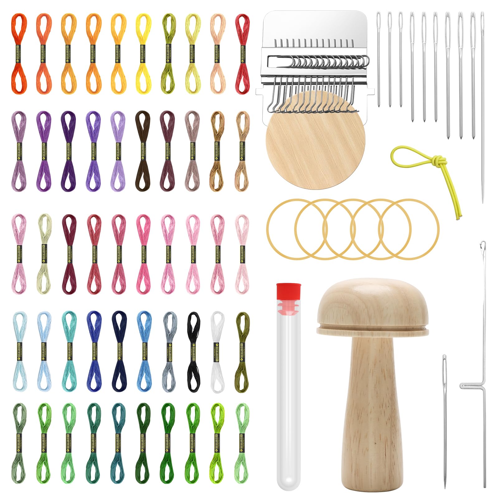 Windspeed Darning Mushroom for Socks Darner Kit Include 14 Hooks Speedweve Loom 9 Large Eye Needles 50 Colors Thread for DIY Handicraft Home Sewing Care