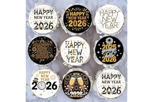 Fyeoxle 36PCS Edible 2026 Happy New Year Cupcake Toppers Wafer Paper Hello 2026 Cupcake Picks Black Gold 2026 Cake Toppers for Holiday New Year Theme Party Decor Supplies (Pattern 3)