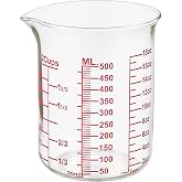 Ackers BORO3.3 Borosilicate Glass Measuring Cup, 500 ml (16 oz, 2 Cup) | Handleless beaker with printed ml, oz and cup scales and a V-shaped spout for clear measuring and controlled pouring