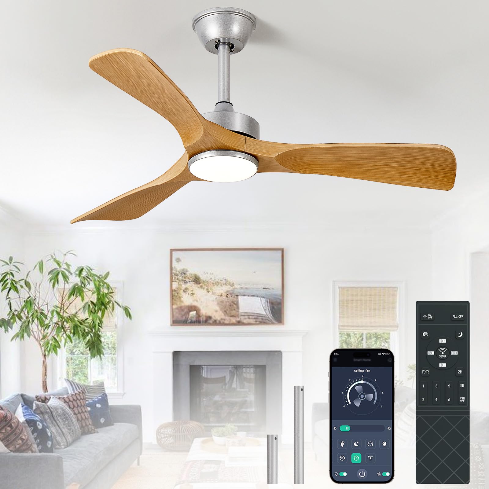 Photo 1 of BvenuBigLite Ceiling Fans with Lights and Remote: 42-Inch Ceiling Fan 3 Blades Low Profile Outdoor - Modern Ceiling Fans with Remote APP Control Quiet Reversible DC Motor for Patio Living Room