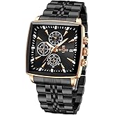 REWARD Quartz Watch for Men Business Square Face Waterproof Wrist Watches Chronograph, Luminous - Gold Black