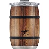 ORCA Barrel 12oz | Temperature Insulated, Stainless Steel Tumbler with a Classy Wood Grain Print, for Whiskey, Beer, or Coffee — Dark Oak
