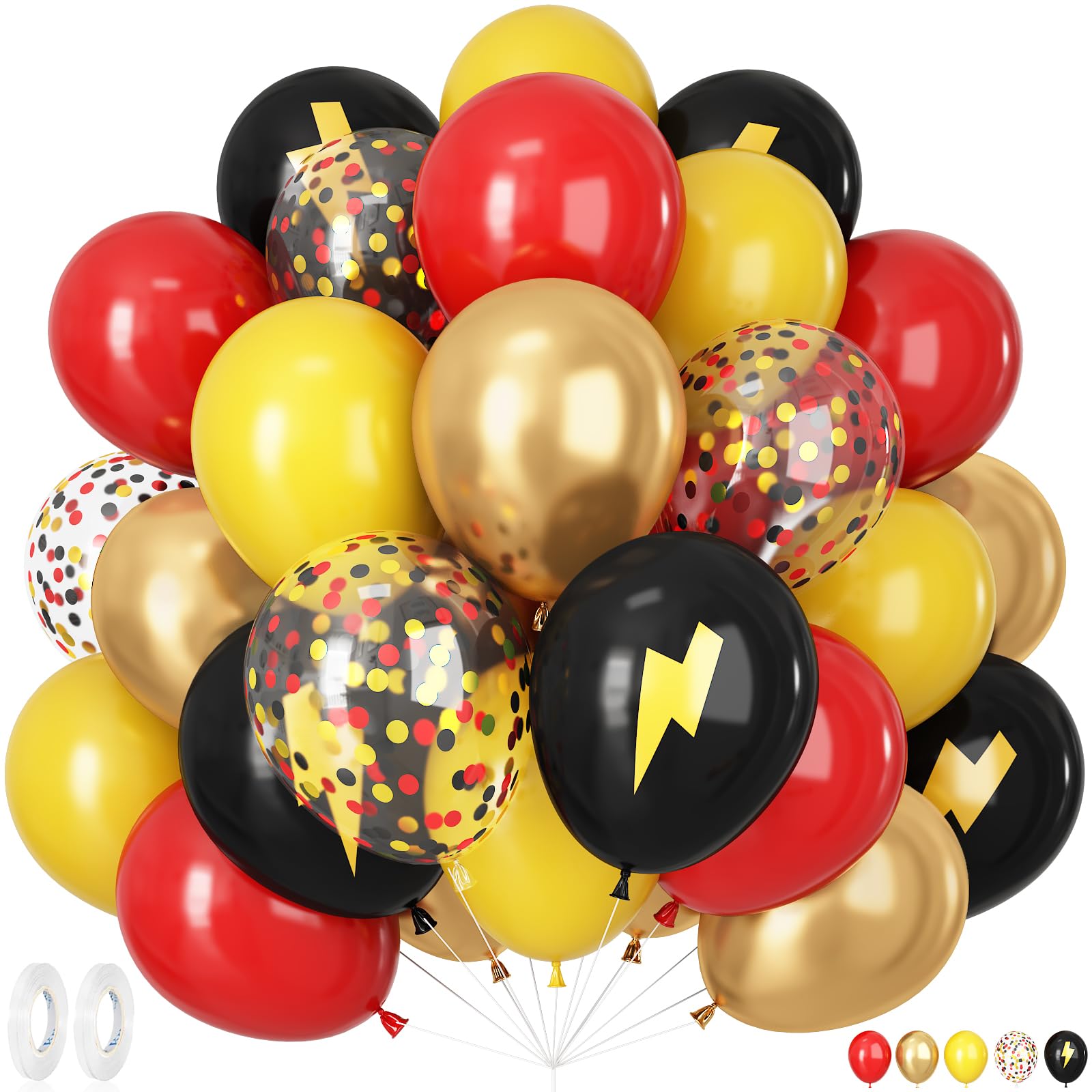 Red Black Yellow Balloons, 50 Pcs 12 Inches Cartoon Birthday Party Balloon with Confetti Balloon, Cartoon Game Theme Balloons for Kids Birthday Baby Shower Carnival Party Decor — image 1