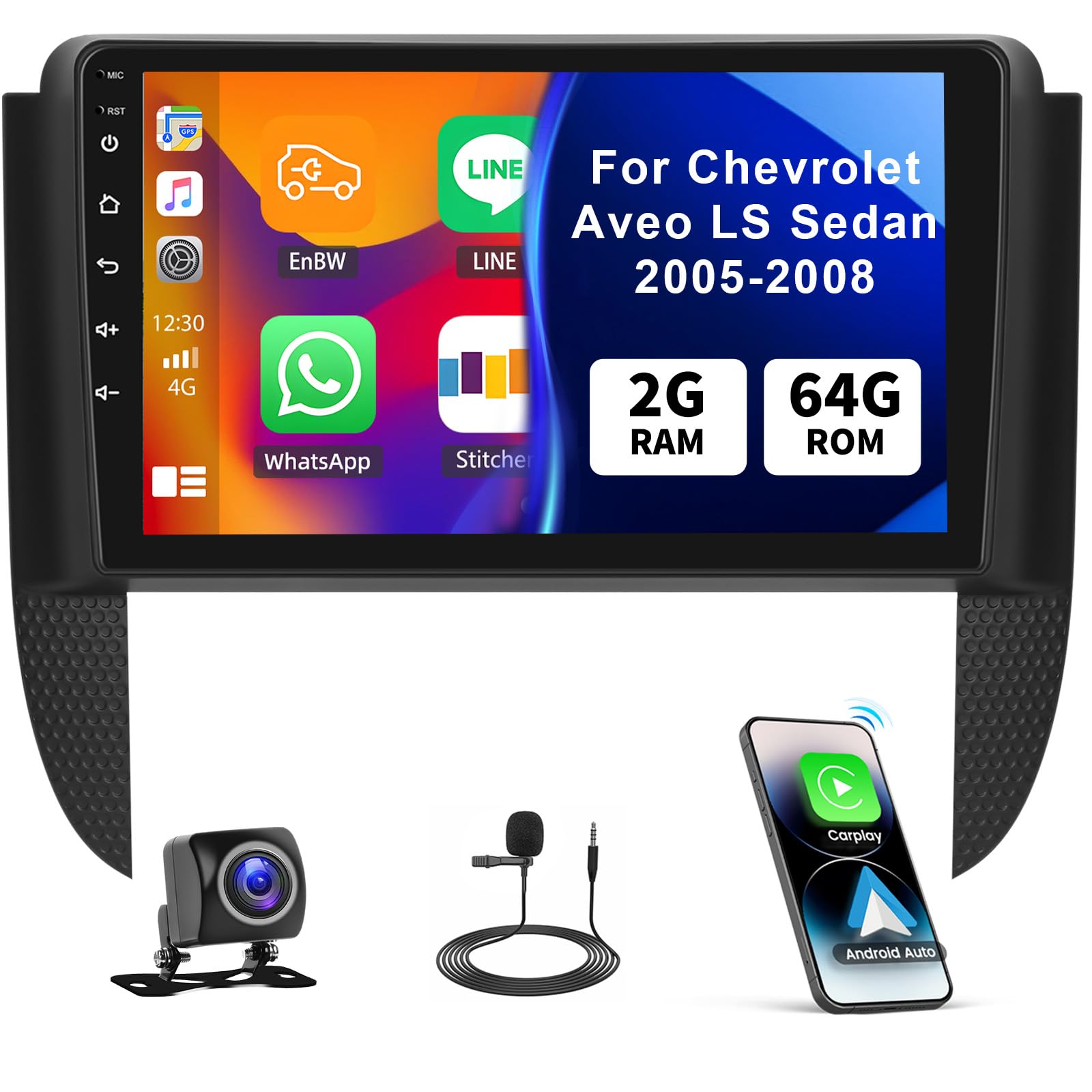 Photo 1 of 2G+64G Car Radio for Chevrolet Aveo LS Sedan 2005-2008 with Wireless Carplay Android Auto,9" Touchscreen Android 13 Car Stereo Radio with Mirror Link WiFi/GPS Bluetooth FM RDS EQ SWC+Backup Camrea