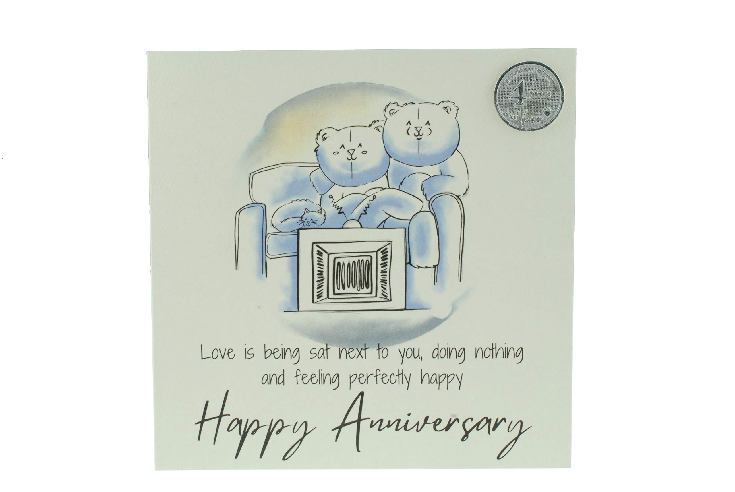 Cute 4th Anniversary Card, Relaxed Bears – Free Metal 4th Anniversary Love Token Gift (gc-annitv04)